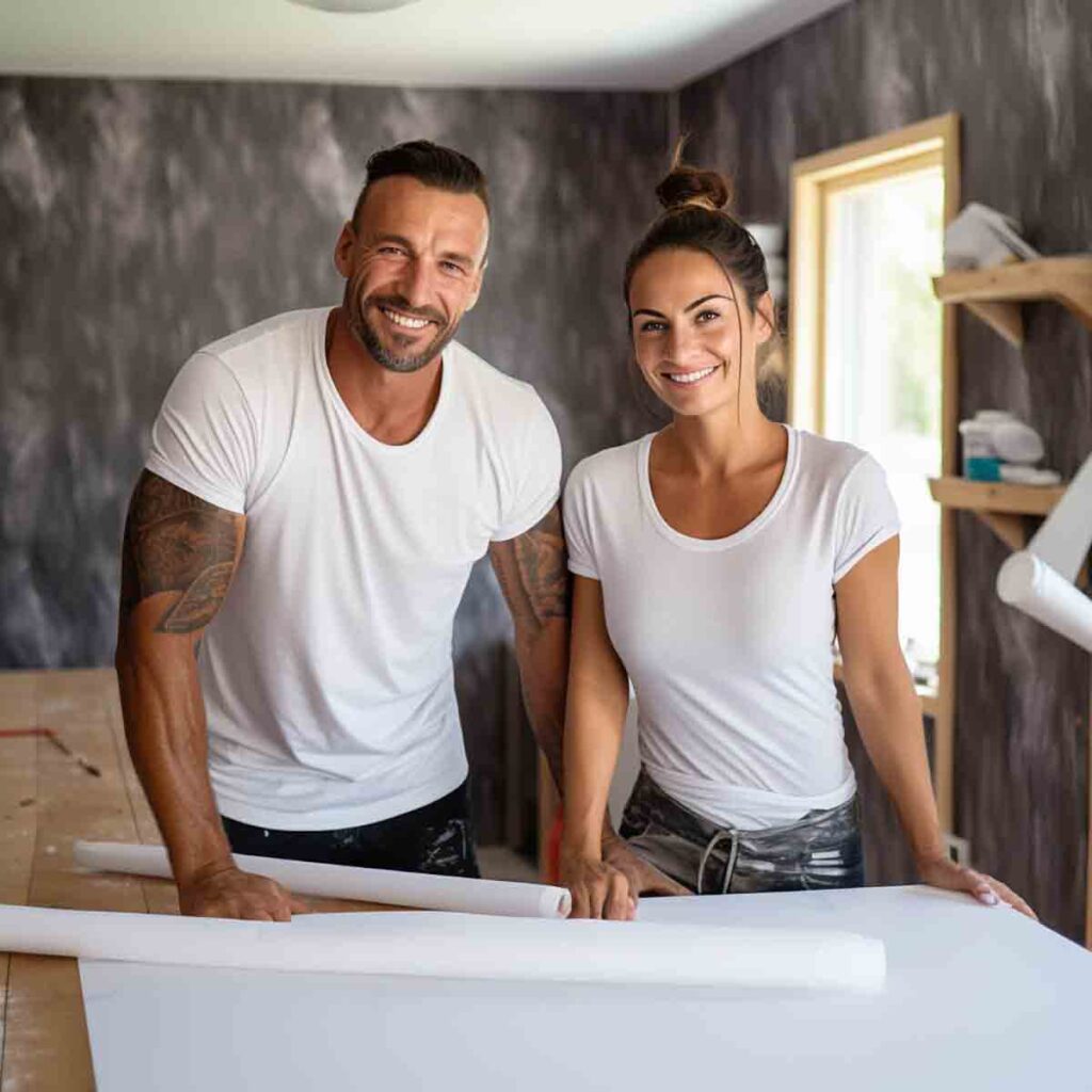 Employees of the company "Enjoy the wall" prepare wallpaper