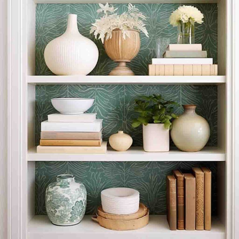 Niche with shelves wallpapering