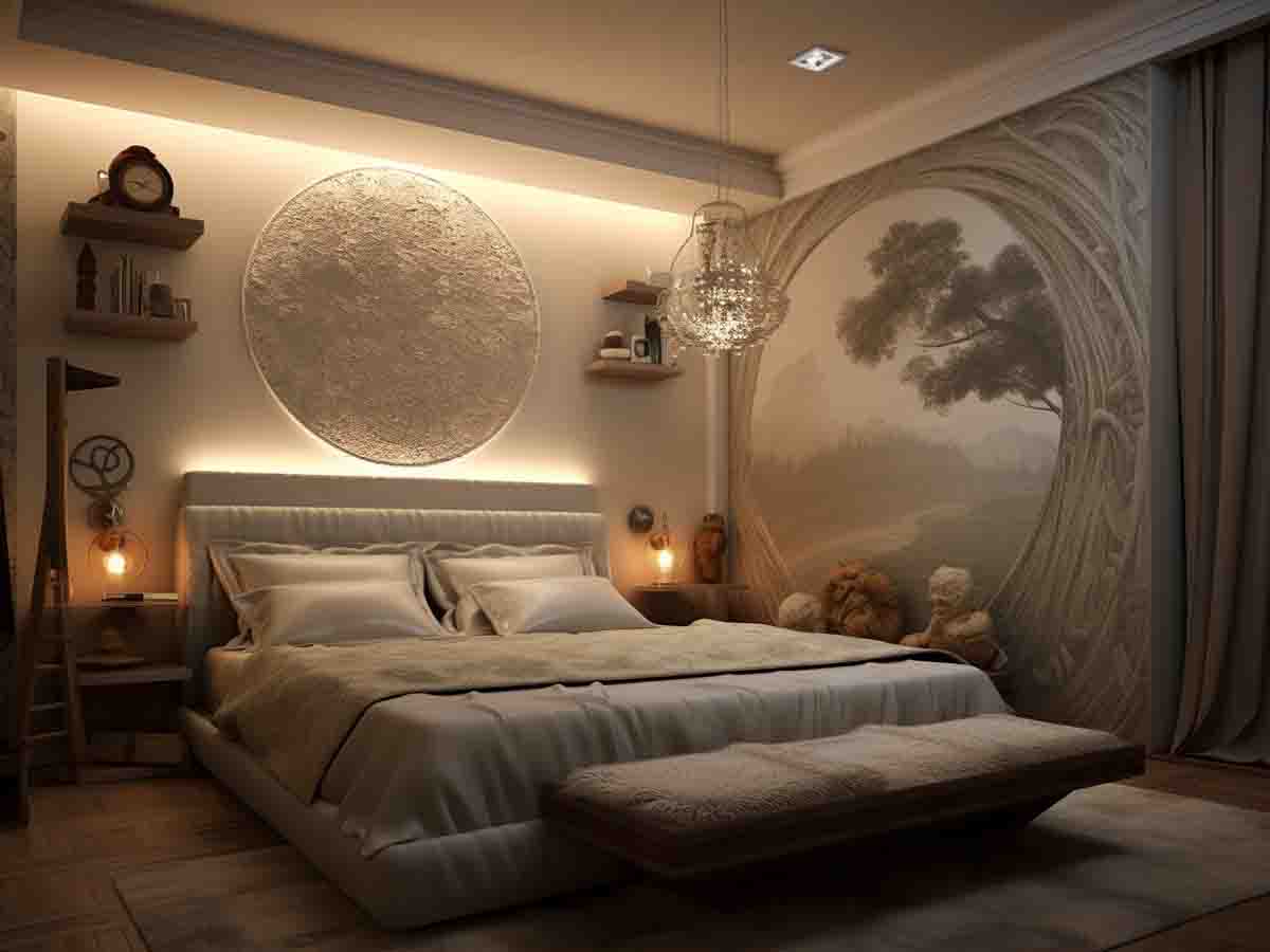 travertino decorative plaster bedroom accent wall mural textured finish Denver metro area Colorado