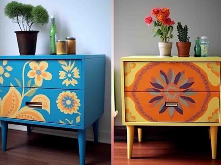 Use of applique, stickers, wallpaper fragments in the decoration of old furniture