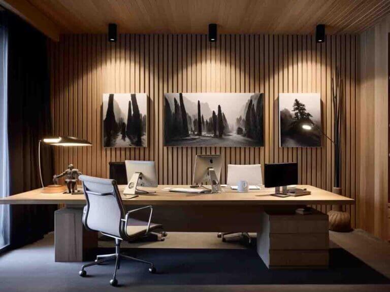 Office. Wooden wall panels.