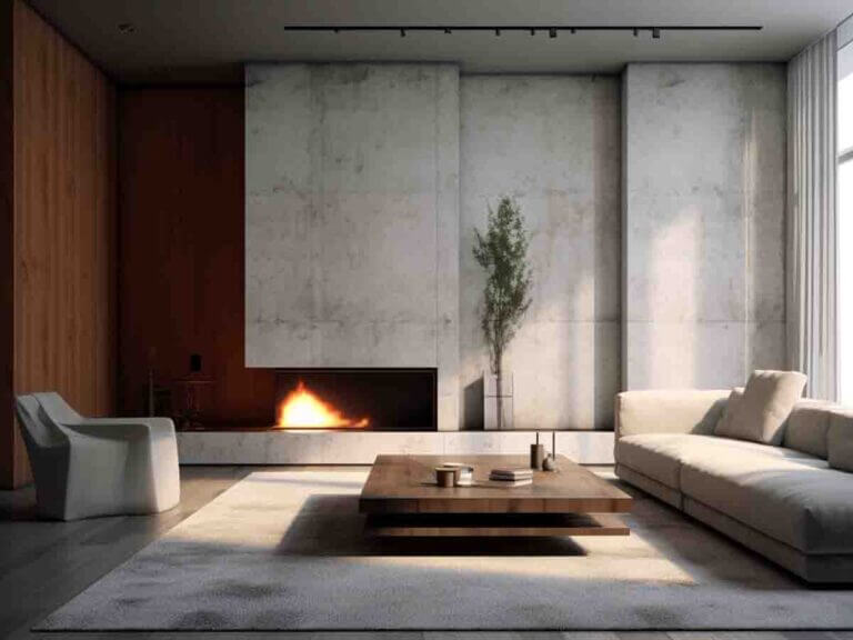Living room, minimalism, fireplace