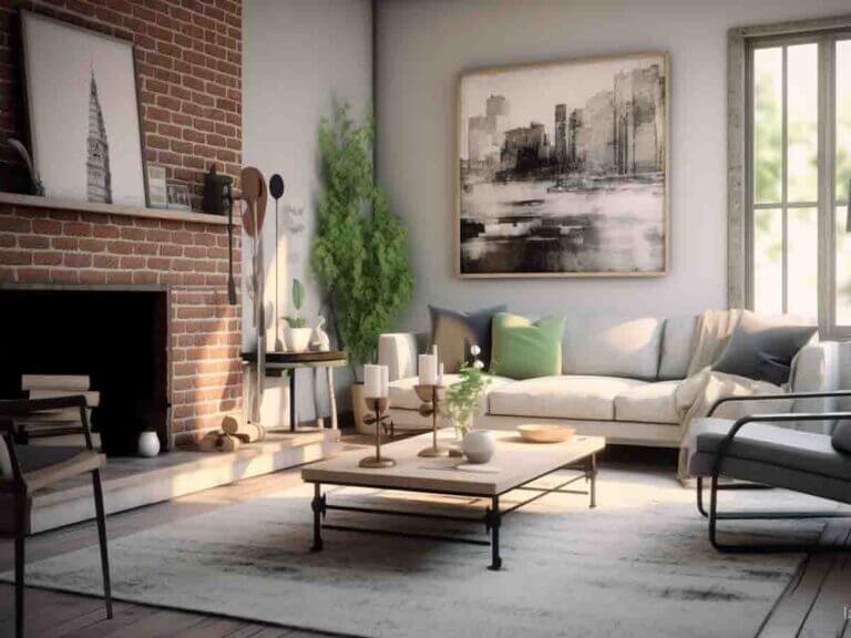 Living room, brick fireplace