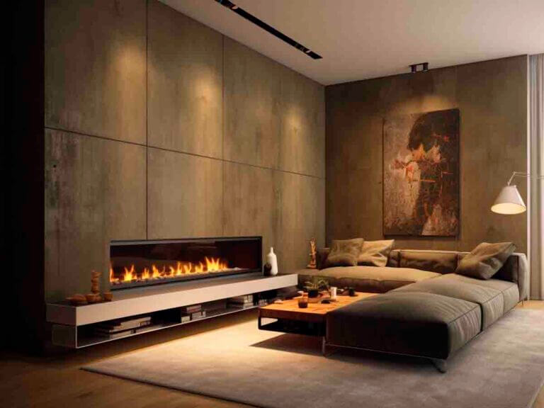Living room, fireplace, lime wash