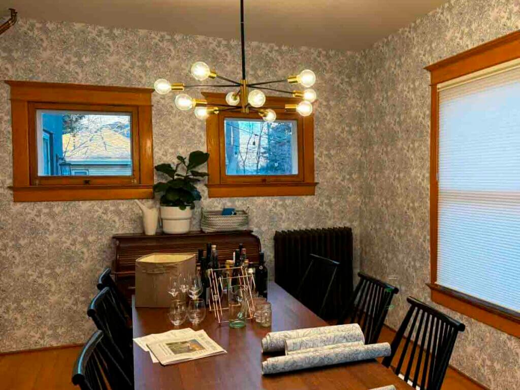 dining room wallpaper installation Littleton Colorado floral pattern peel and stick wallpaper interior