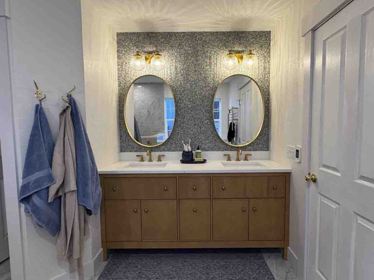 Bathroom wallpaper installation Denver metro area non-woven wallpaper double vanity