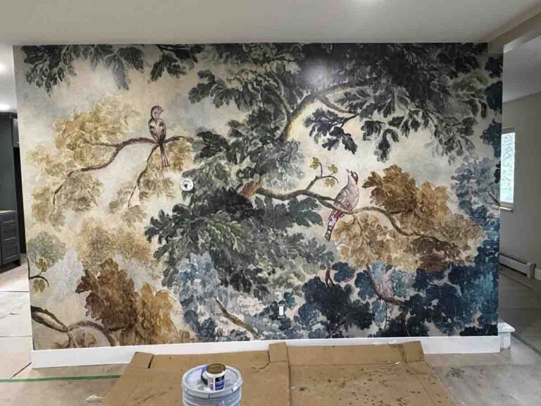 Custom mural wallpaper birds tree design accent wall installation Denver metro area