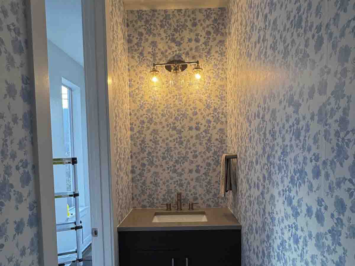 Pre-pasted wallpaper installation bathroom Spoonflower floral Denver metro area