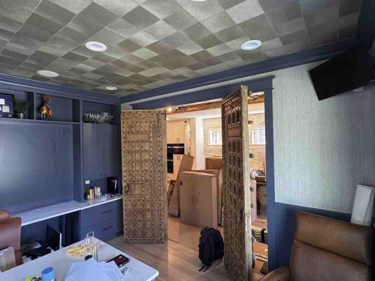 Vinyl wallpaper installation home office ceiling pattern accent walls Denver metro area