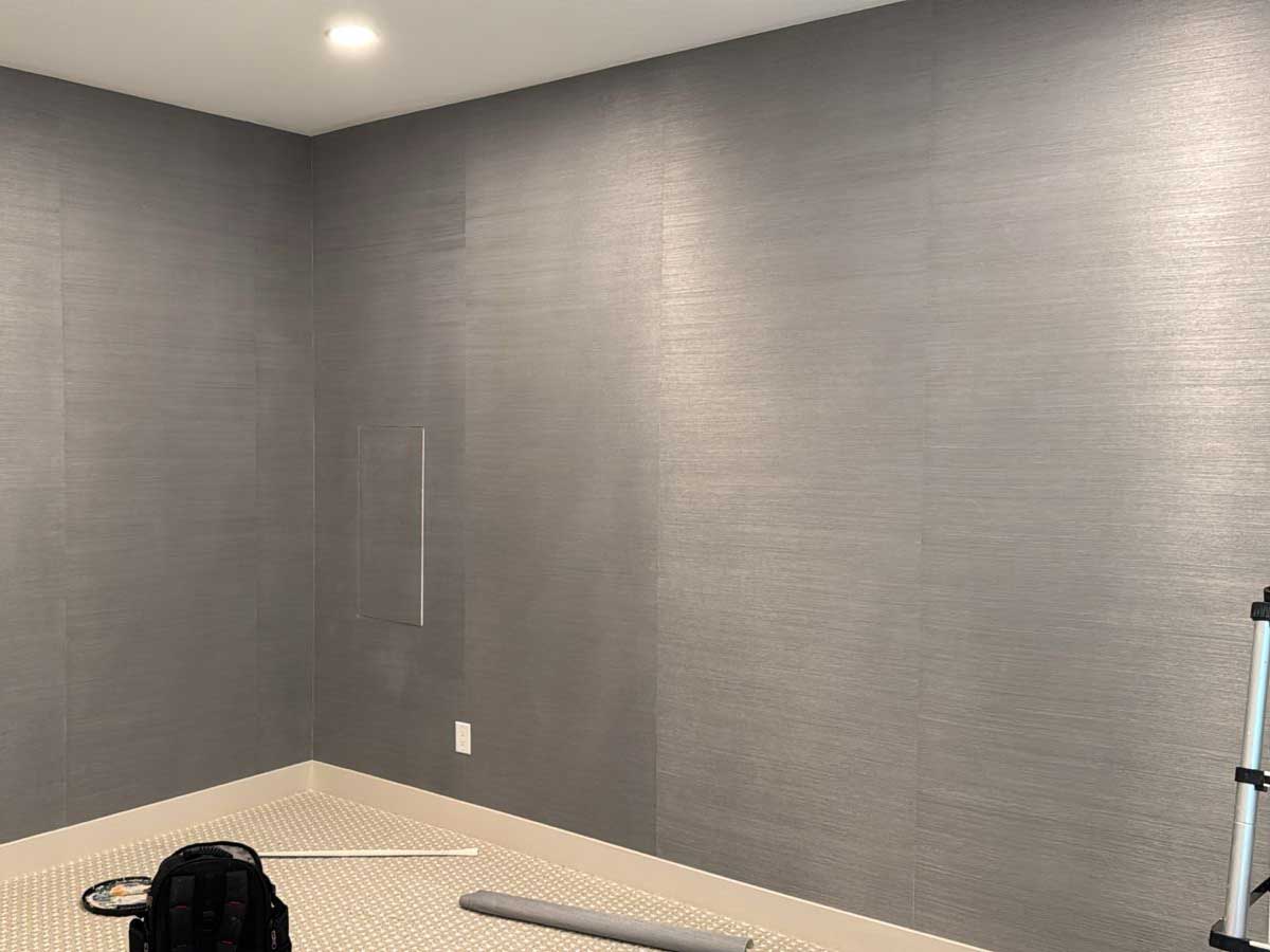 Grasscloth wallpaper installation accent wall Denver metro area neutral textured wall
