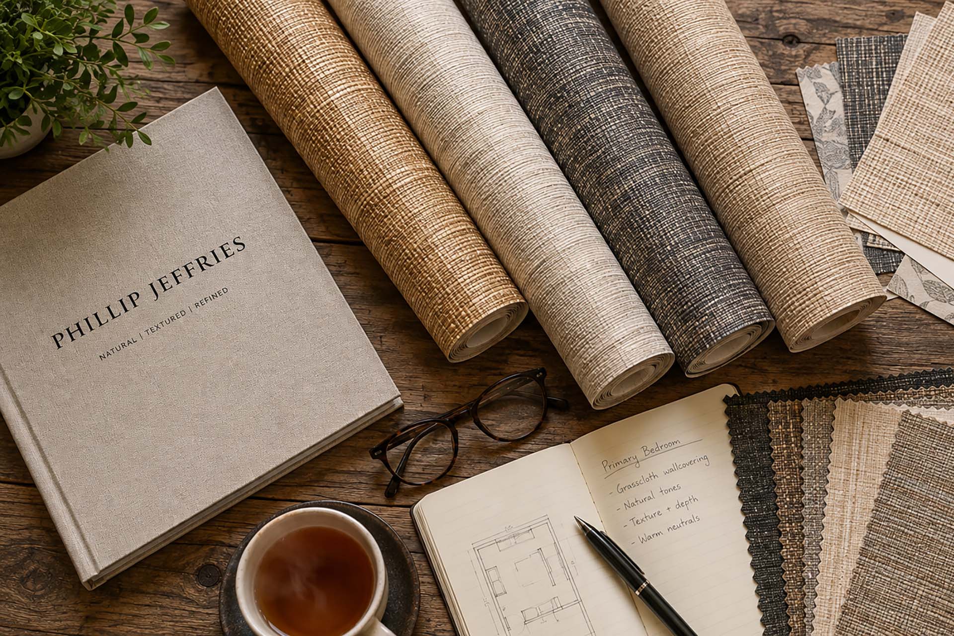 Phillip Jeffries wallpaper sample books and grasscloth wallcovering samples by EnjoyTheWall in Colorado.
