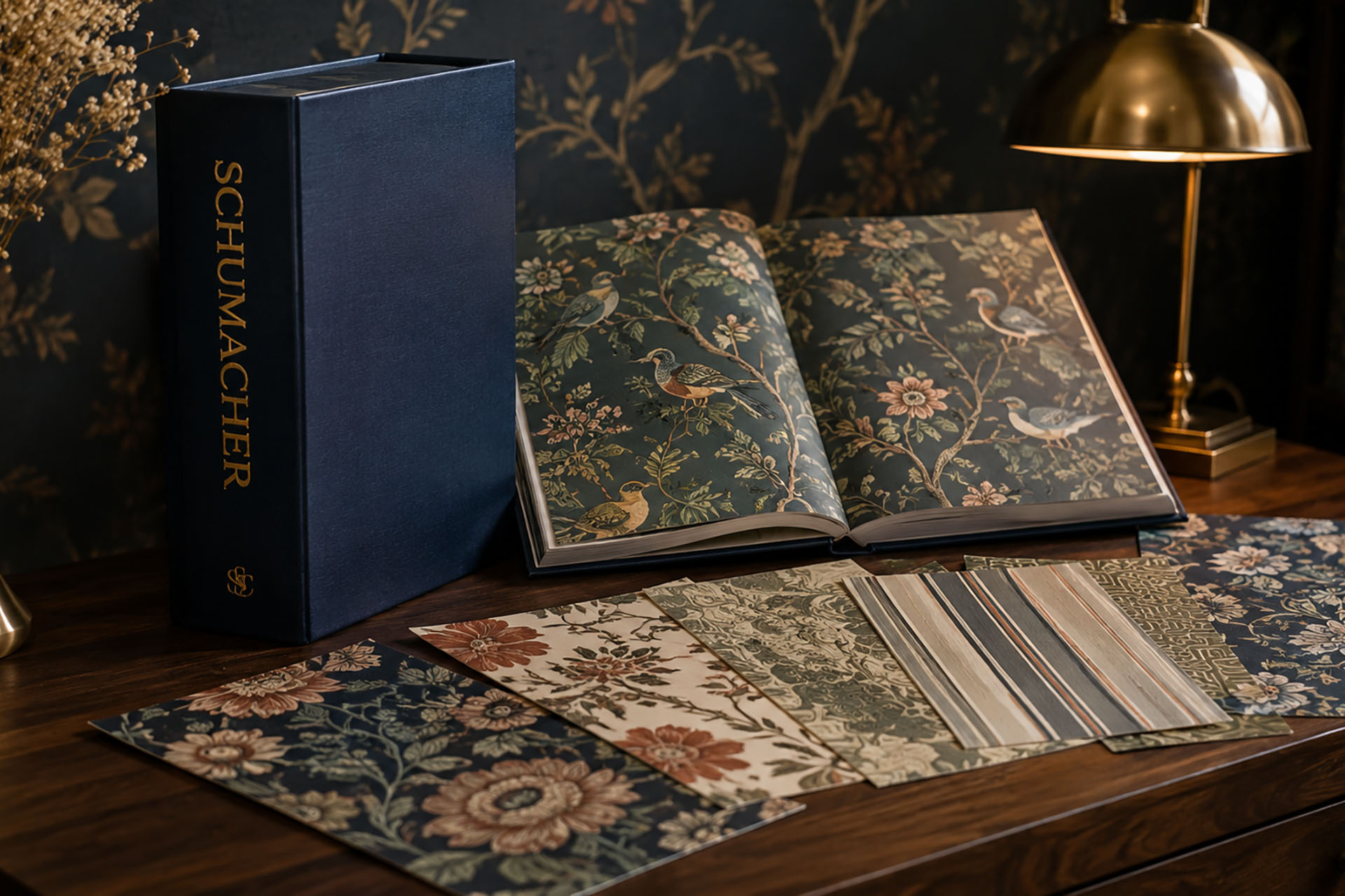 Schumacher wallpaper sample books, designer wallpaper swatches, and luxury wallcovering collections by EnjoyTheWall in Colorado.